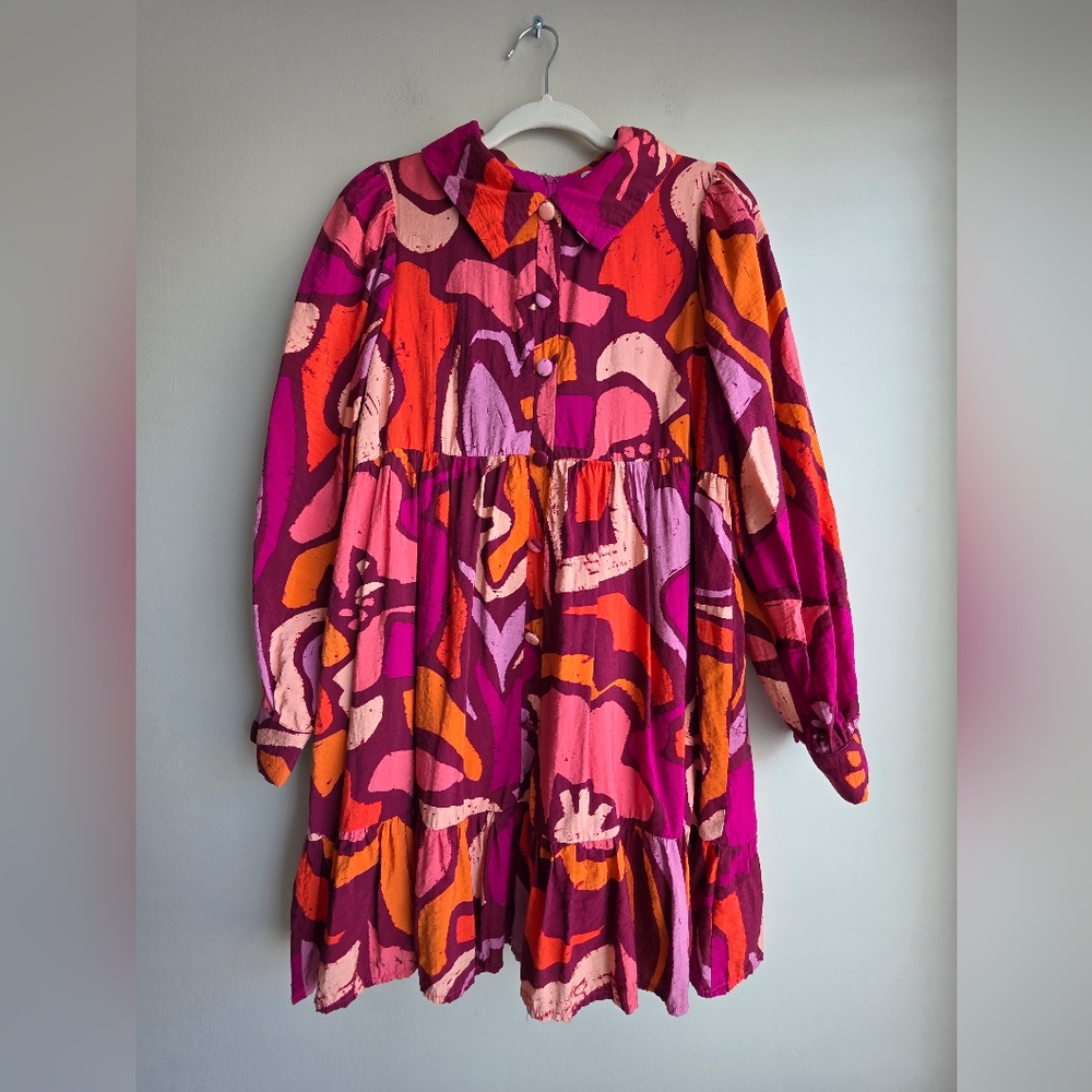 Women’s Colorful Abstract Art Print Babydoll Preppy Dress - Picture 2 of 9
